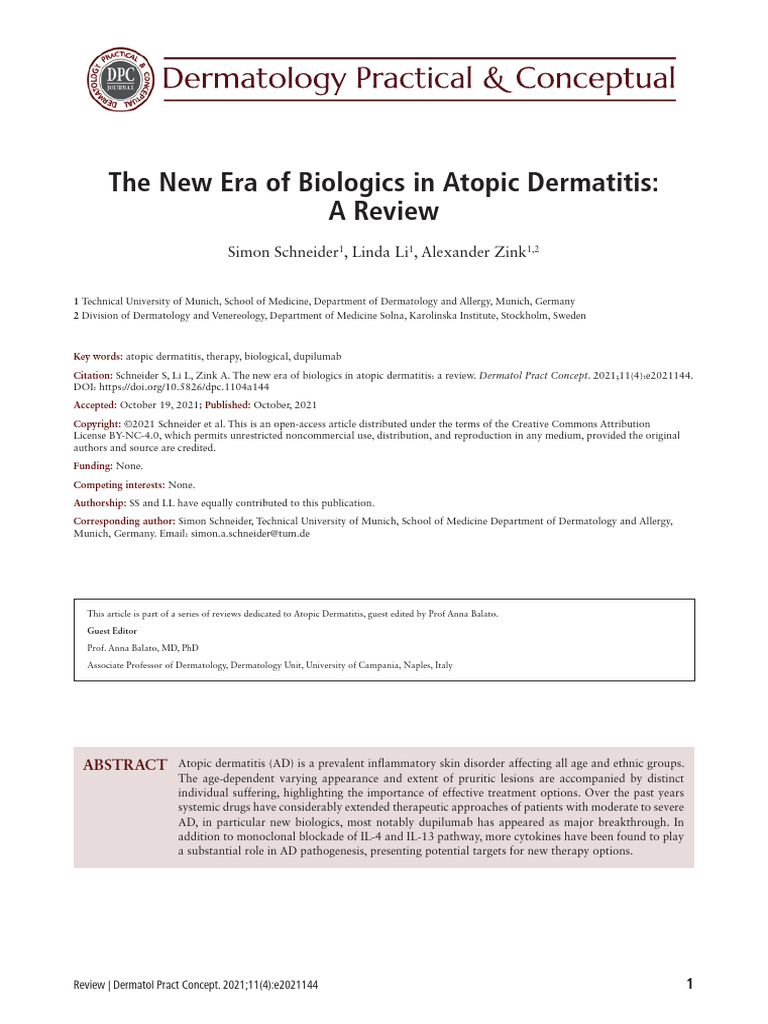 Dermatology: The New Era of Biologics in Atopic Dermatitis: A Review ...