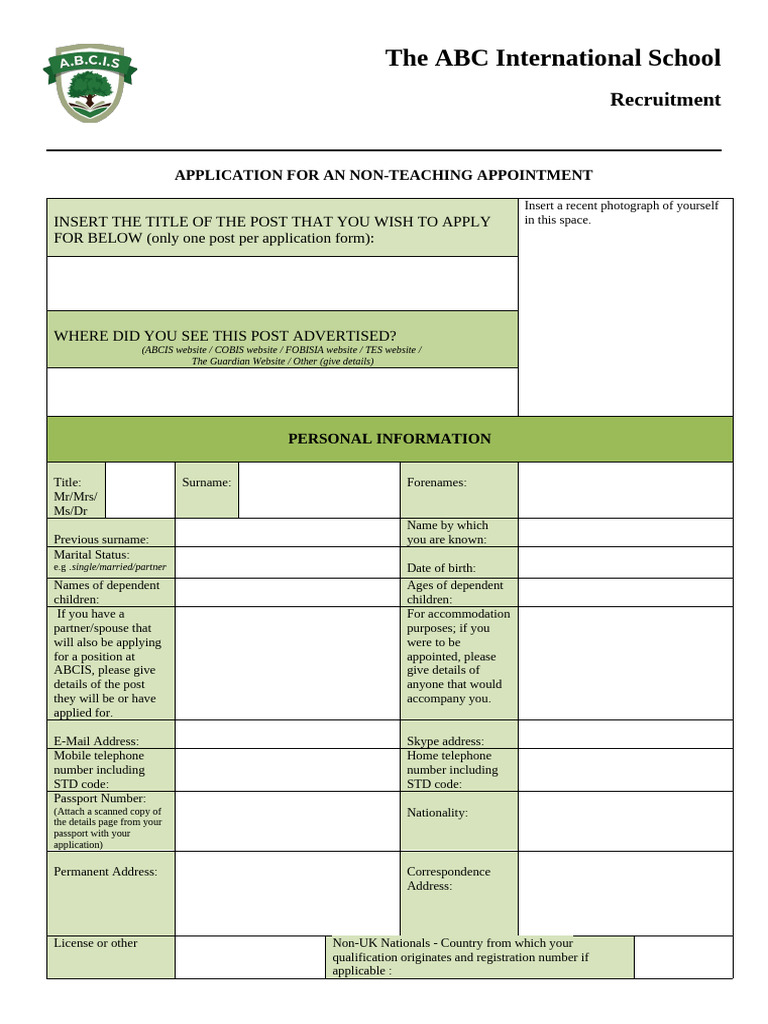 ABC International School Non-Teaching Application | PDF | Justice ...