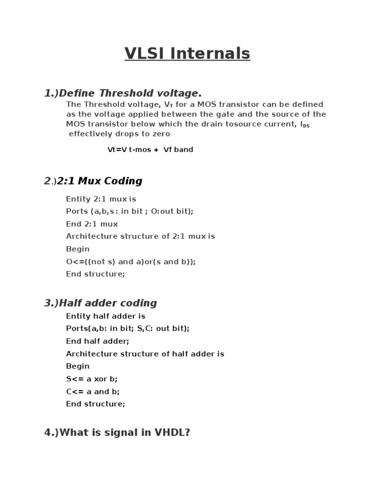 Vlsi internals 1 define threshold voltage pdf vhdl electronic
