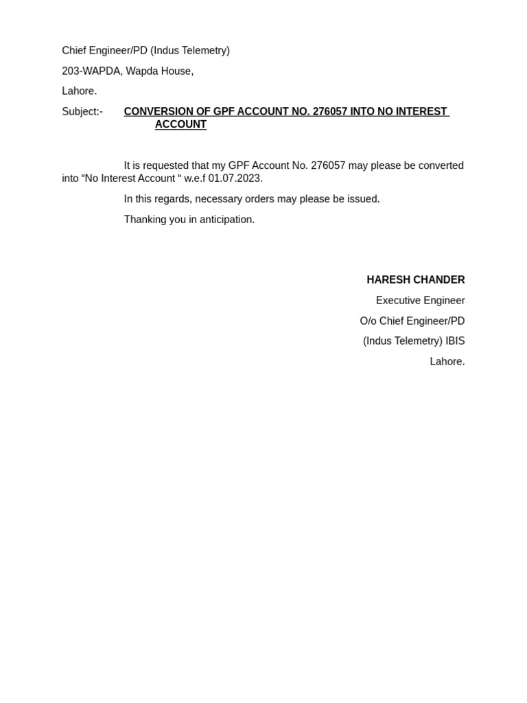 GPF Account No. 276057 Conversion Request | PDF