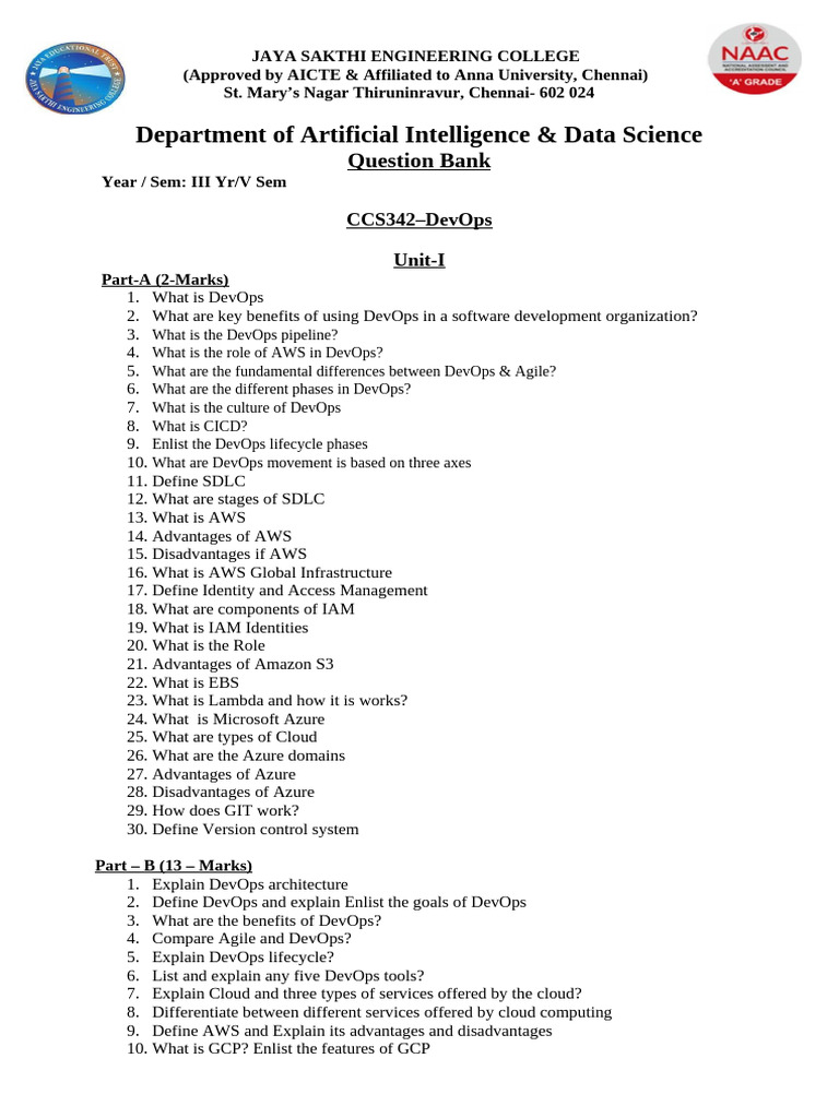 CCS342 DevOps Question Bank | PDF | Computing | Software Engineering