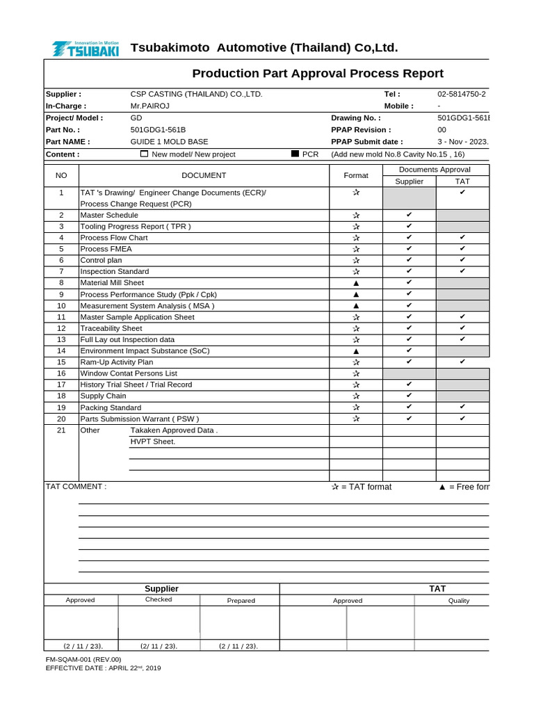 PPAP Report for GUIDE 1 MOLD BASE | PDF | Business Process