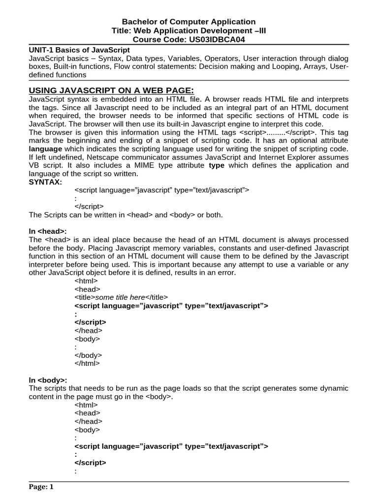 WAD-III Unit-I | PDF | Java Script | Control Flow