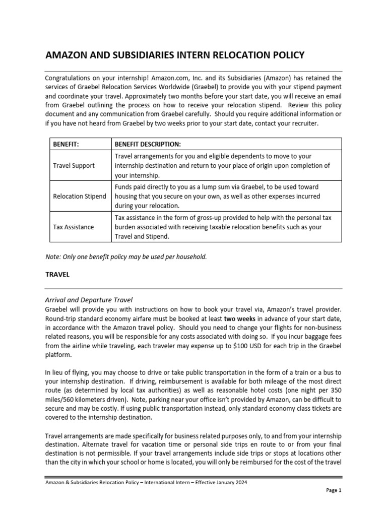 Intern Relocation Policy Amazon | PDF | Taxes | Payroll