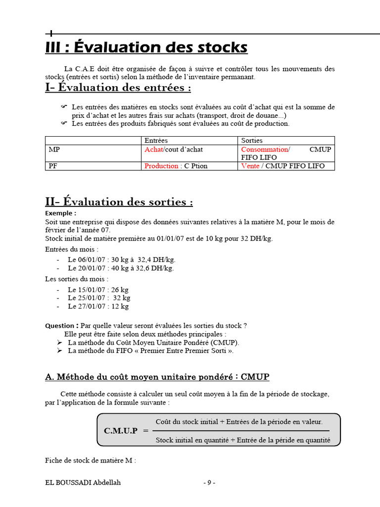 Évaluation des Stocks : Méthodes CMUP et FIFO | PDF | Inventaire ...
