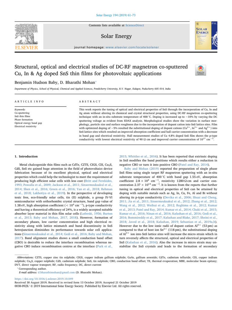 10 1016@j Solener 2019 10 049 | PDF | Doping (Semiconductor) | X Ray ...
