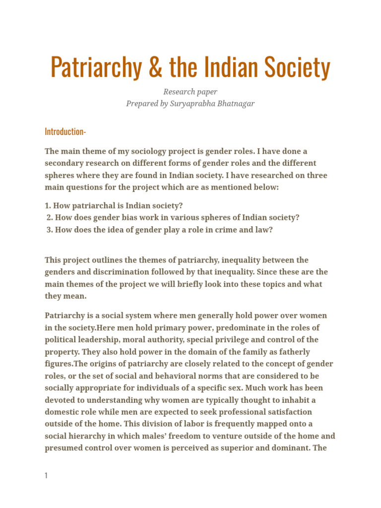 Gender Roles and Patriarchy in India | PDF | Gender Inequality | Gender ...