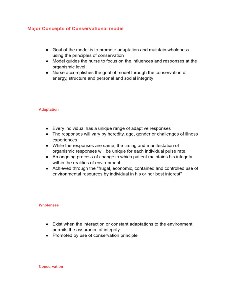 Conservational Model in Nursing Explained | PDF | Nursing | Theory