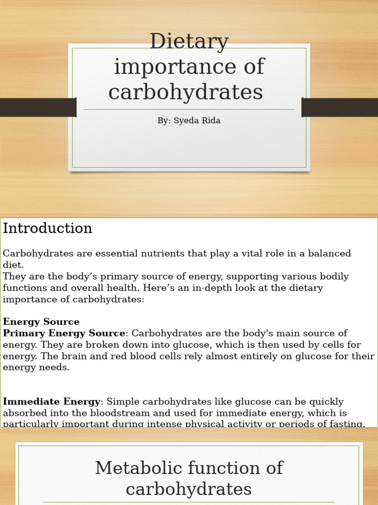 Importance of Carbohydrates in Diet | PDF | Carbohydrates | Dietary Fiber