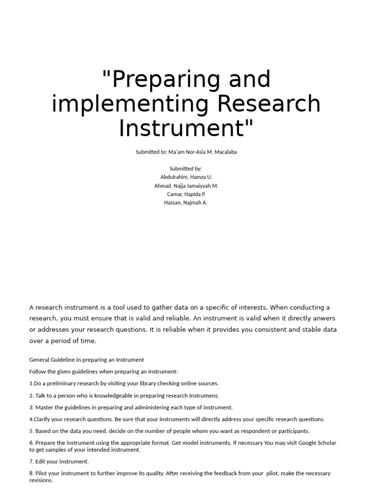 Research Instrument Preparation Guide | PDF | Experiment | Questionnaire