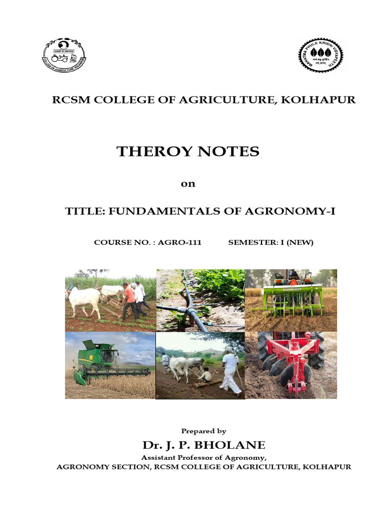 Fundamentals of Agronomy I Notes | PDF | Plough | Tillage