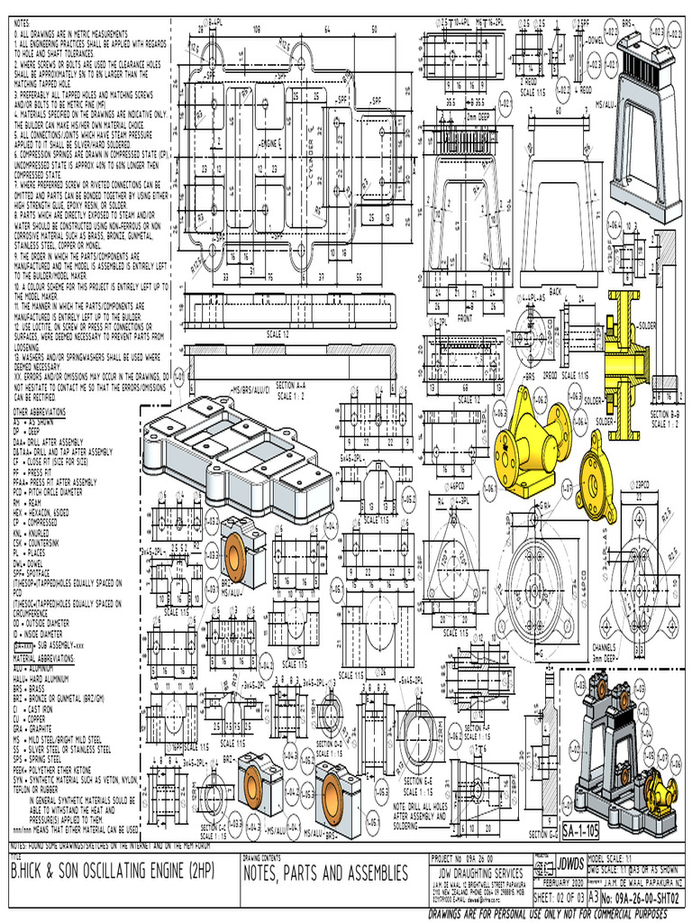 Oscillating Engine Design Drawings | PDF | Screw | Metals