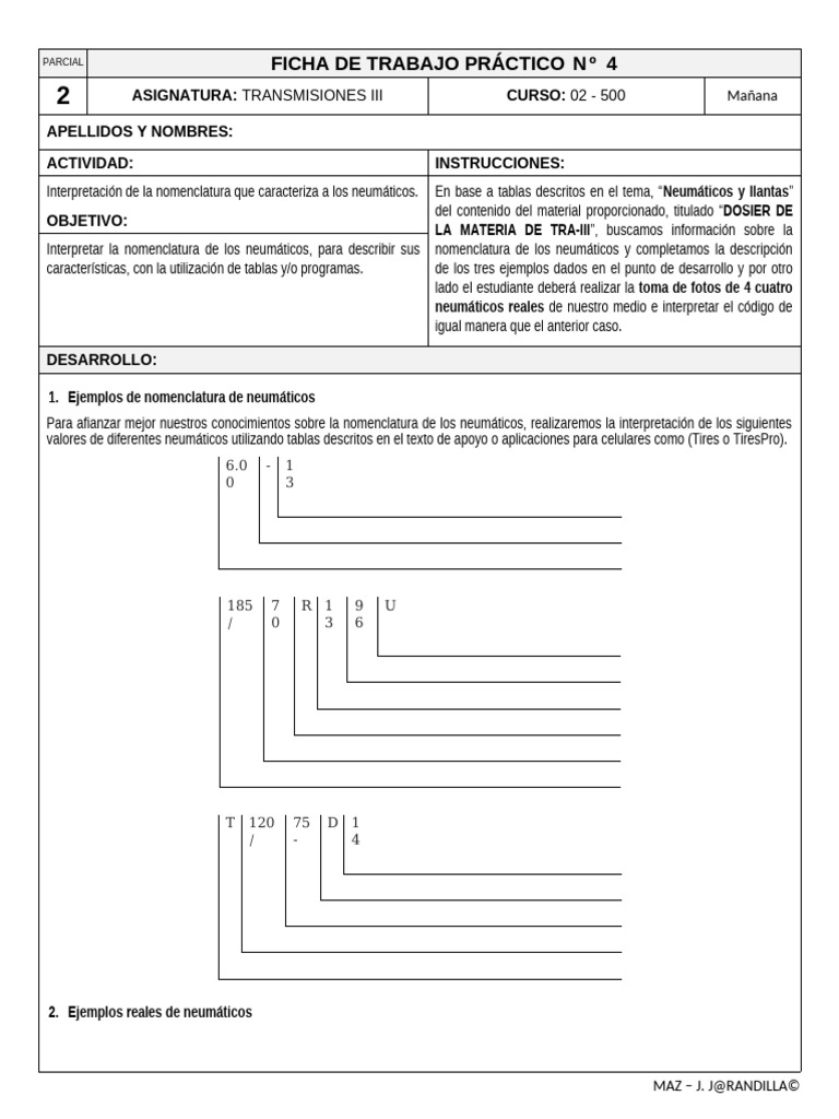 Ficha de Trabajo Practico - 4 | PDF | Neumático