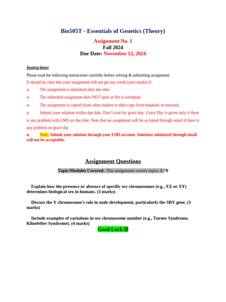 Genetics Assignment Guidelines | PDF