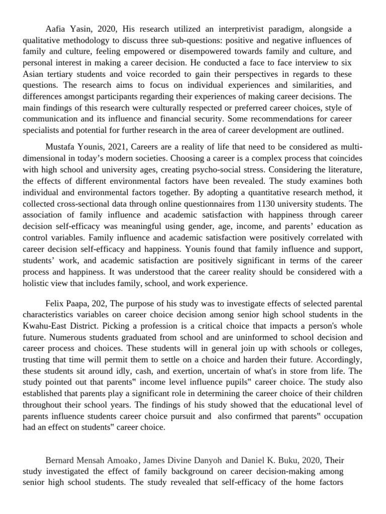 Family Influence on Career Decisions | PDF | Self Efficacy | Happiness
