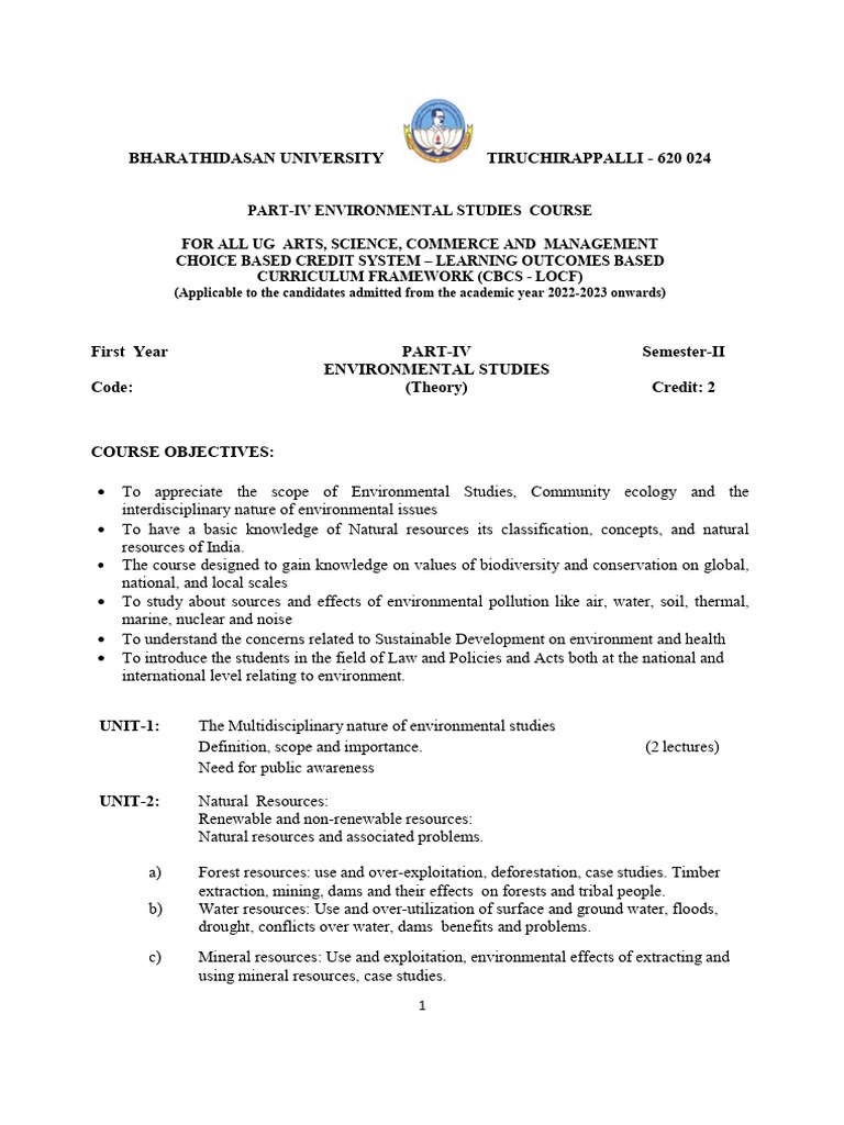 Environmental Studies Syllabus 2023 | PDF | Conservation Biology ...