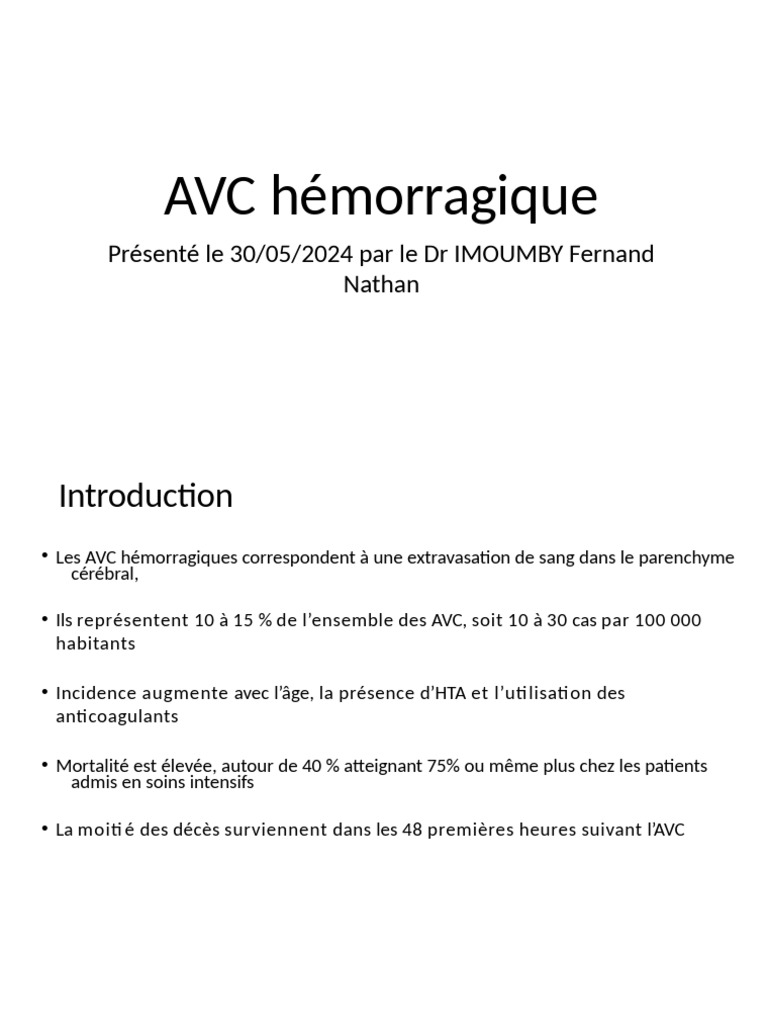 AVC Hémorragique : Causes et Prise en Charge | PDF | Accident ...