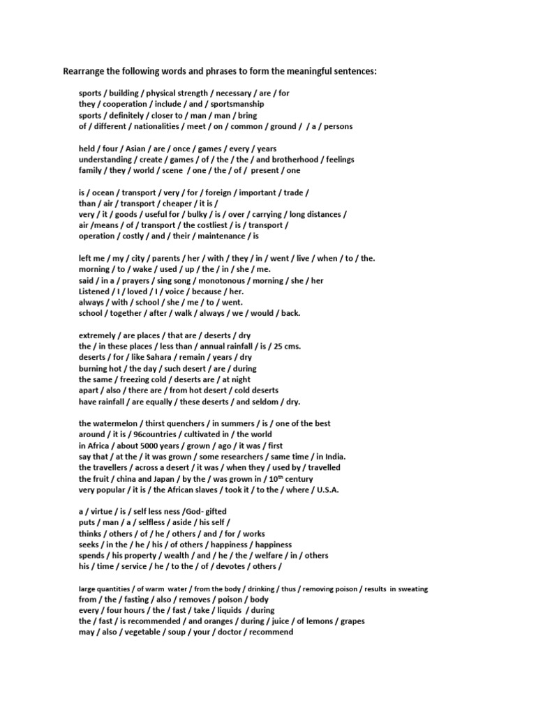 Sentence Rearrangement Exercises | PDF | Desert