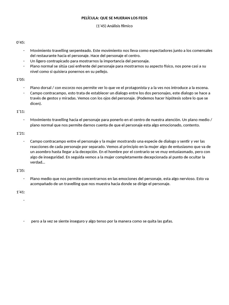 Qué Se Mueran Los Feos - Analisis Filmico | PDF