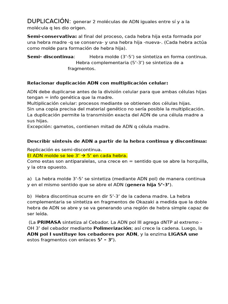 Duplicación del ADN: Proceso y Enzimas | PDF | Replicación De Adn | Adn