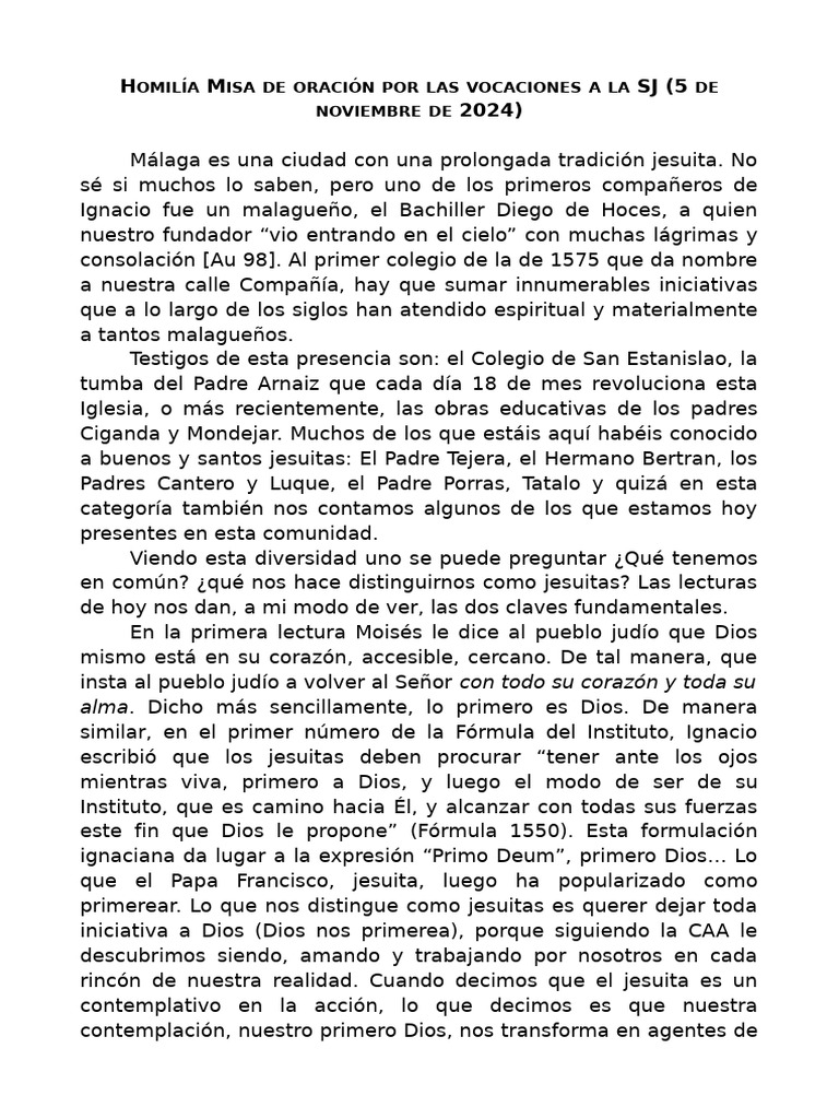 Homilía Misa de Oración Por Las Vocaciones A La SJ | PDF | Cristo ...
