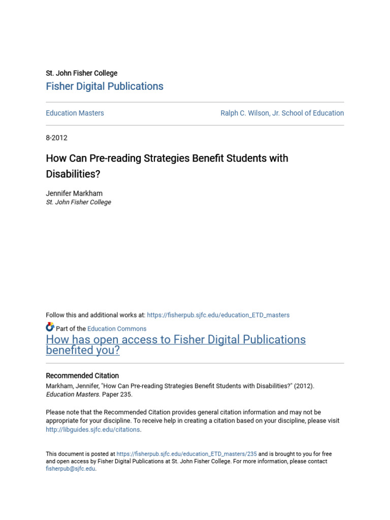 How Can Pre-Reading Strategies Benefit Students With Disabilities | PDF ...