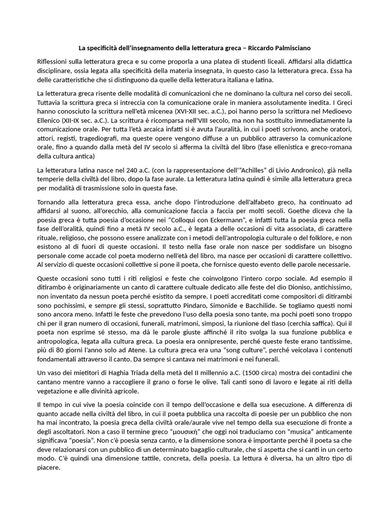 Specificità Letteratura Greca | PDF