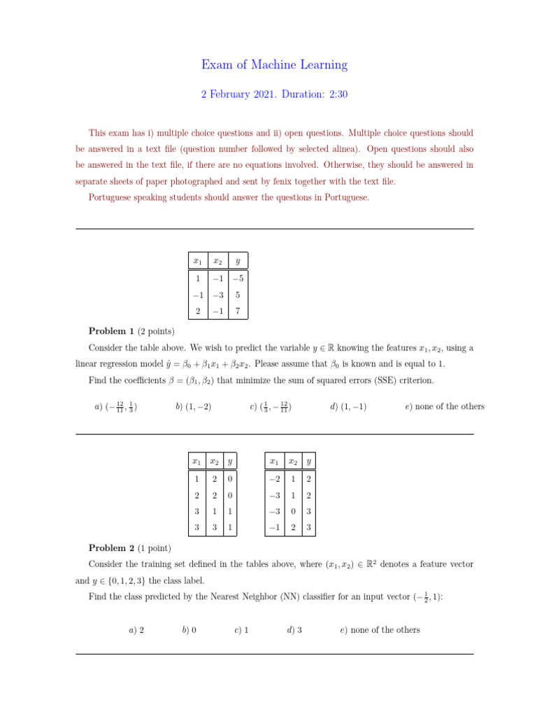 Machine Learning Exam Questions | PDF | Regression Analysis | Linear ...