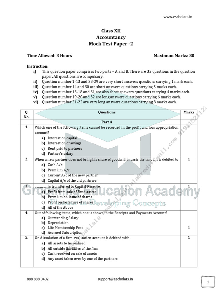 Test Paper -1 | PDF | Equity (Finance) | Expense