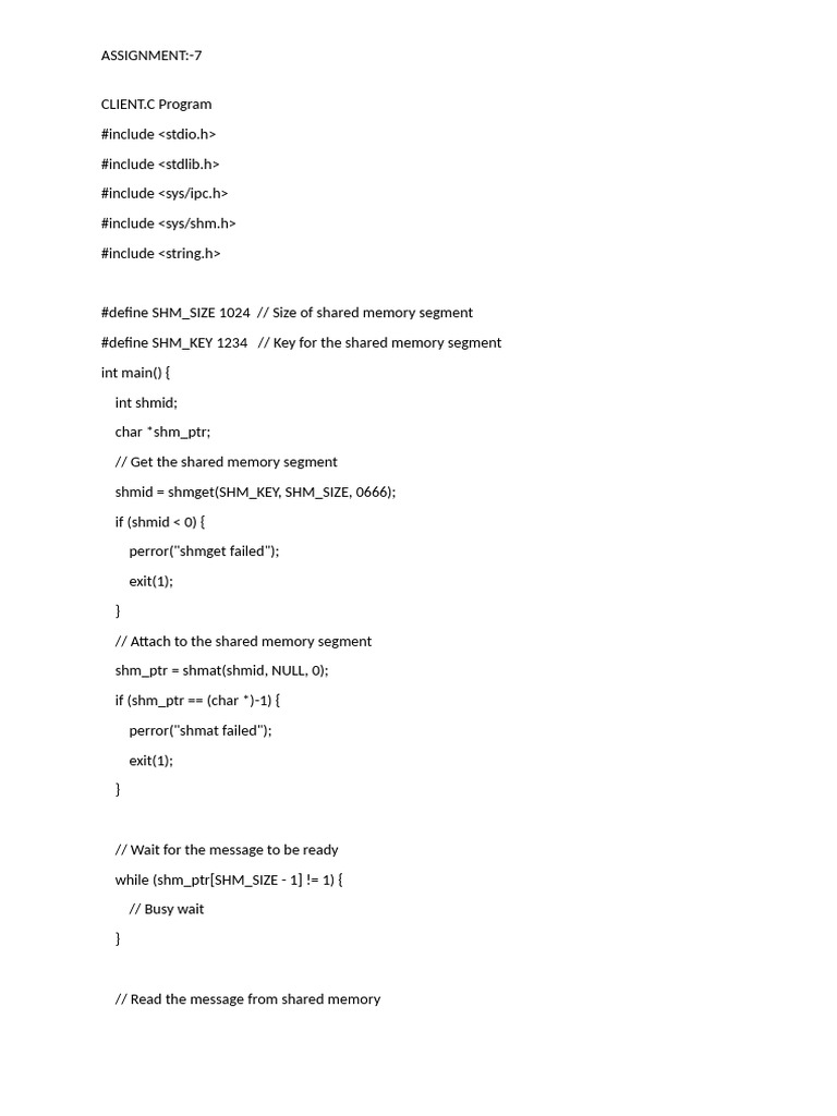 C Shared Memory Client-Server Example | PDF