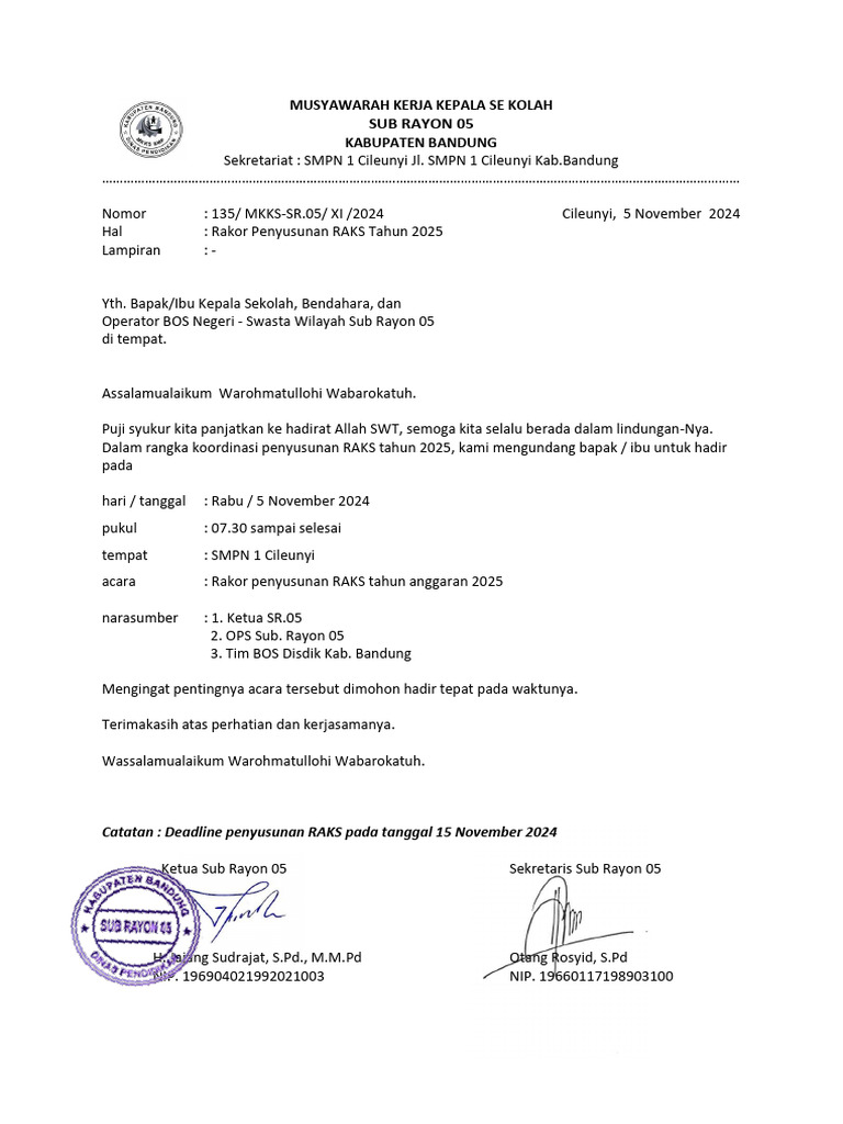 Rakor Penyusunan RAKS 2025 Sub Rayon 05 | PDF
