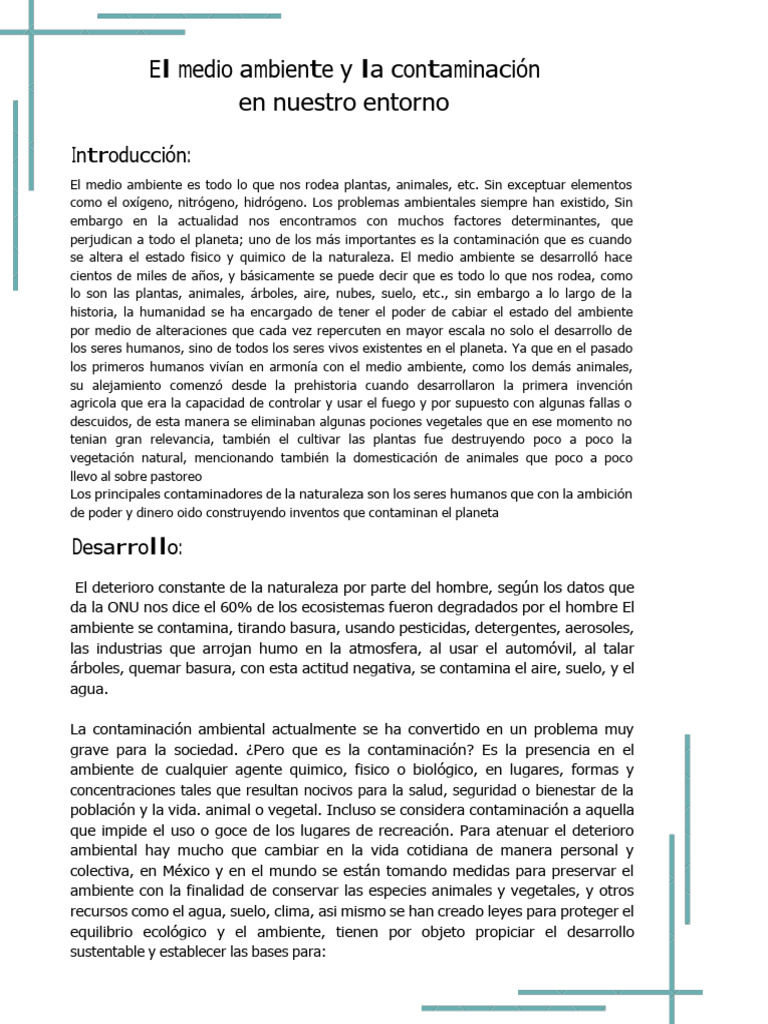 El Medio Ambiente y La Contaminación en Nuestro Entorno | PDF | Entorno ...