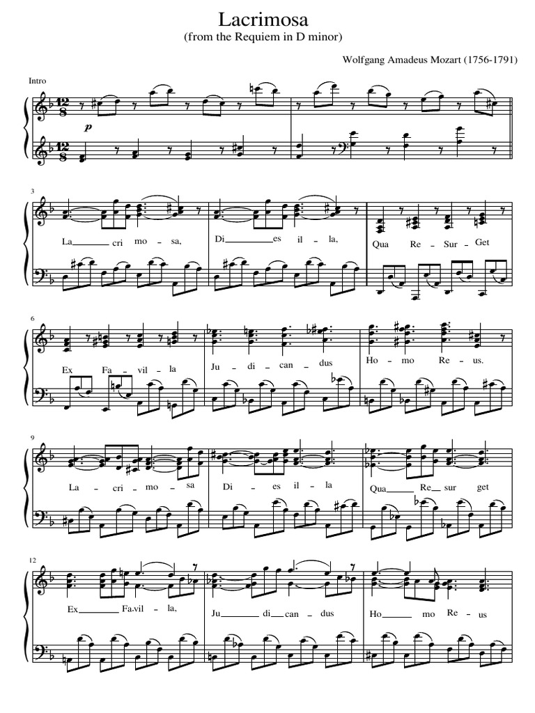 Mozart Lacrimosa From The Requiem In D Minor PDF