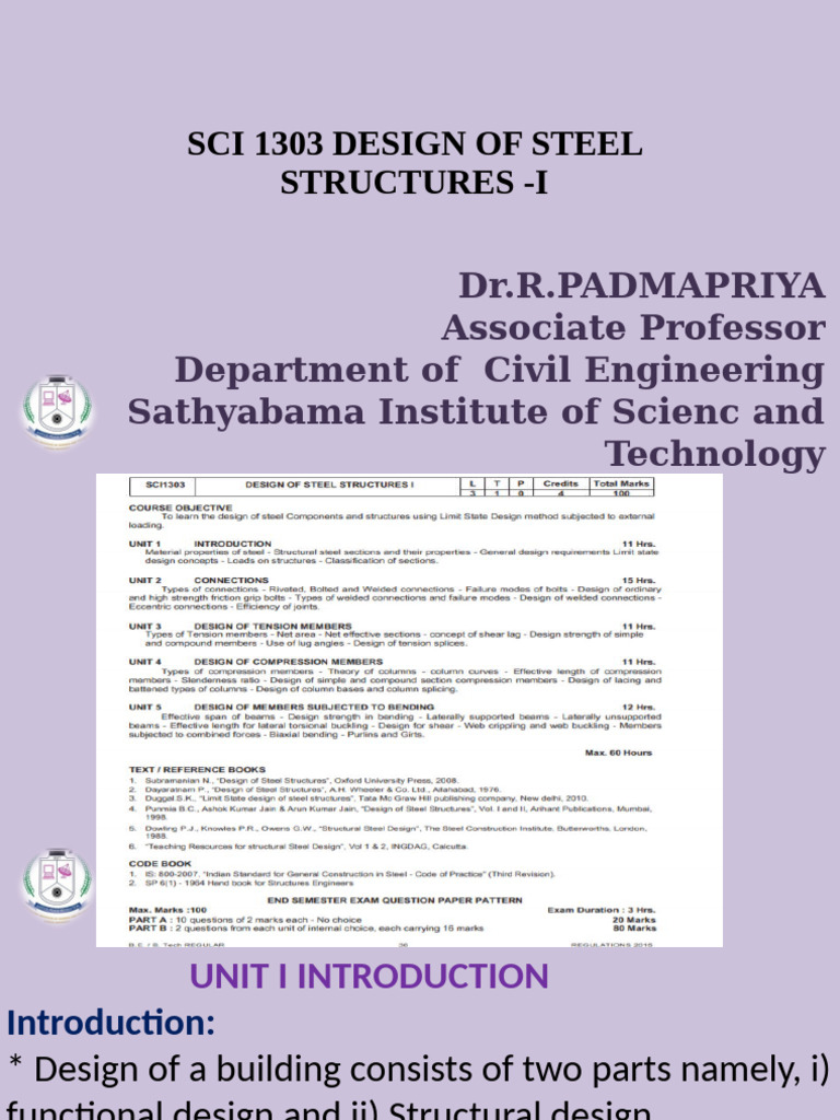 Unit I Introduction Part 1 | PDF | Steel | Structural Steel