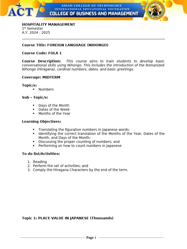 Midterm Topic 1 | PDF | Japanese Language | Languages