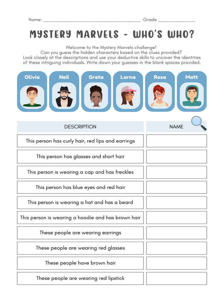 Describing people challenge worksheet in blue illustrative style_2024 | PDF