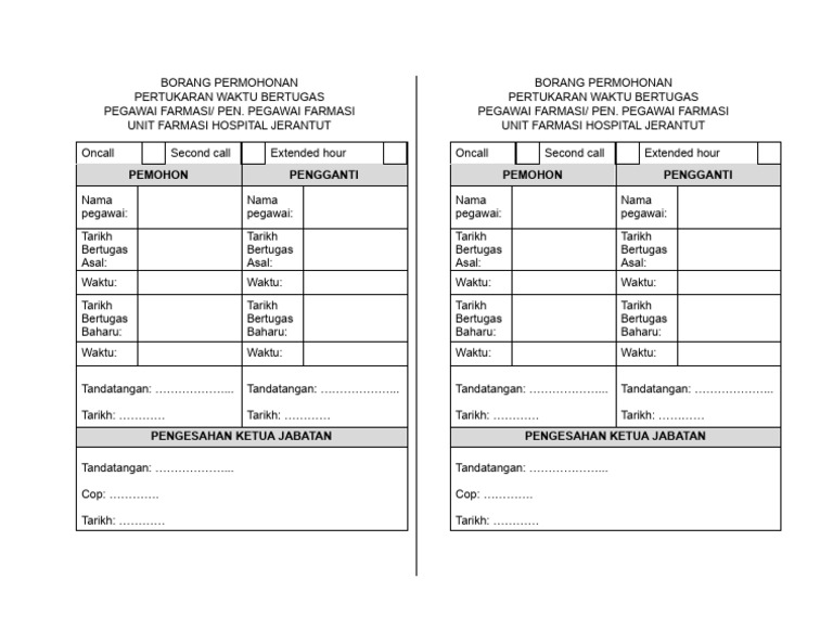 Borang Persetujuan Pertukaran Waktu Bertugas Pdf