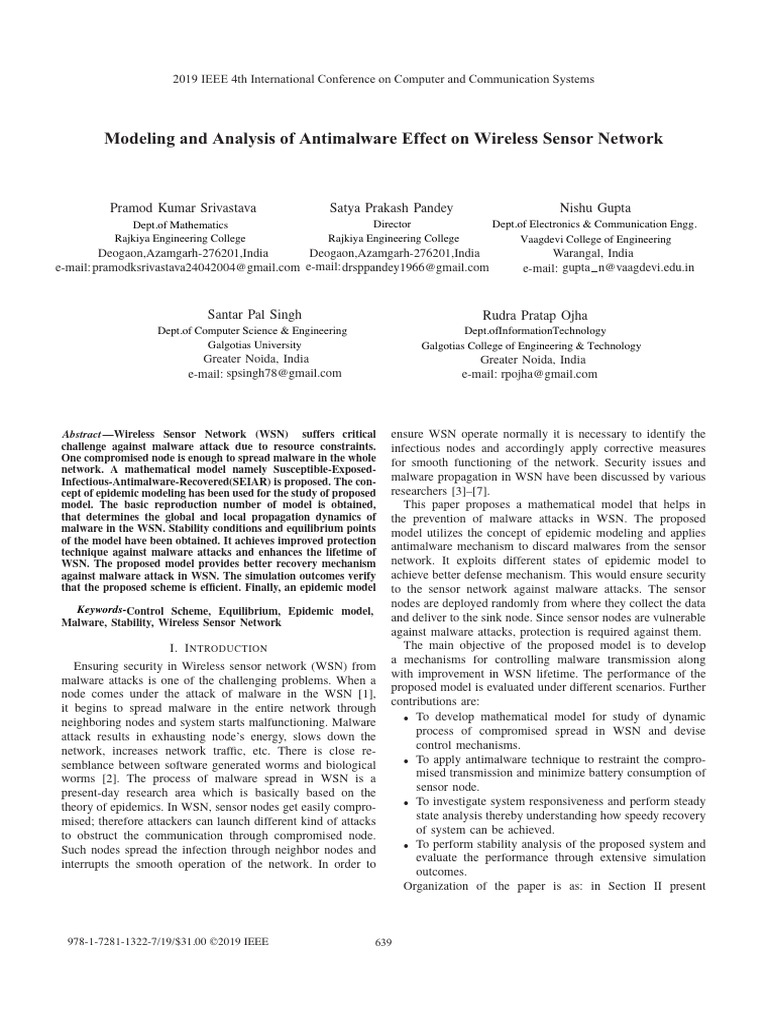 Antimalware Model for Wireless Sensor Networks | PDF | Wireless Sensor ...