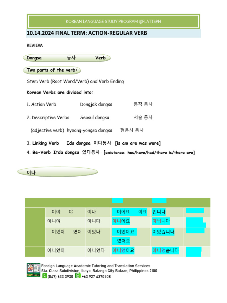 BK Docboard Action Regular Verb 10.14.2024 1 | PDF | Grammatical Tense ...