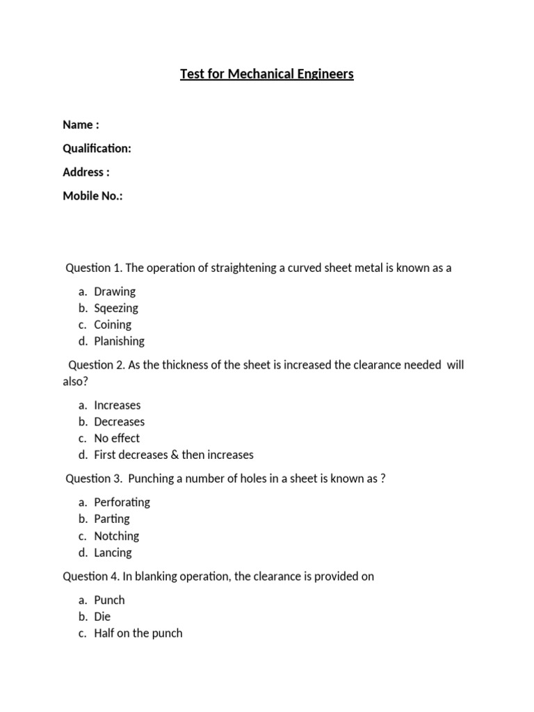 MCQ - Mechnical Engineer Question Paper-2 | PDF