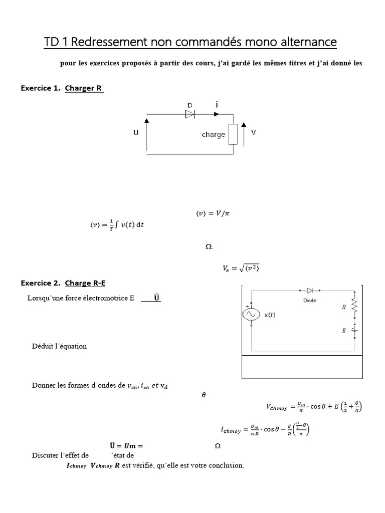 Redressement Mono Alternance TD 1 PDF Redresseur Électronique — free download