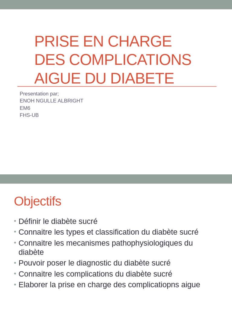 Prise en charge des complications aiguës du diabète | PDF | Insuline ...