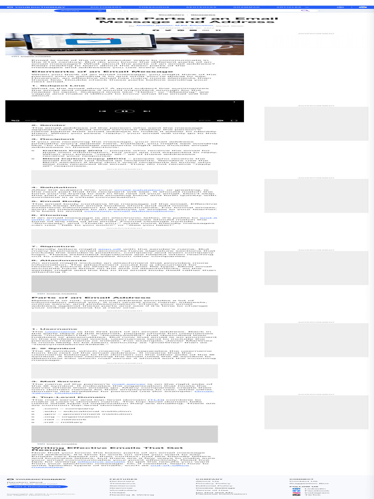 Basic Parts of An Email Message and Address YourDictionary | PDF ...