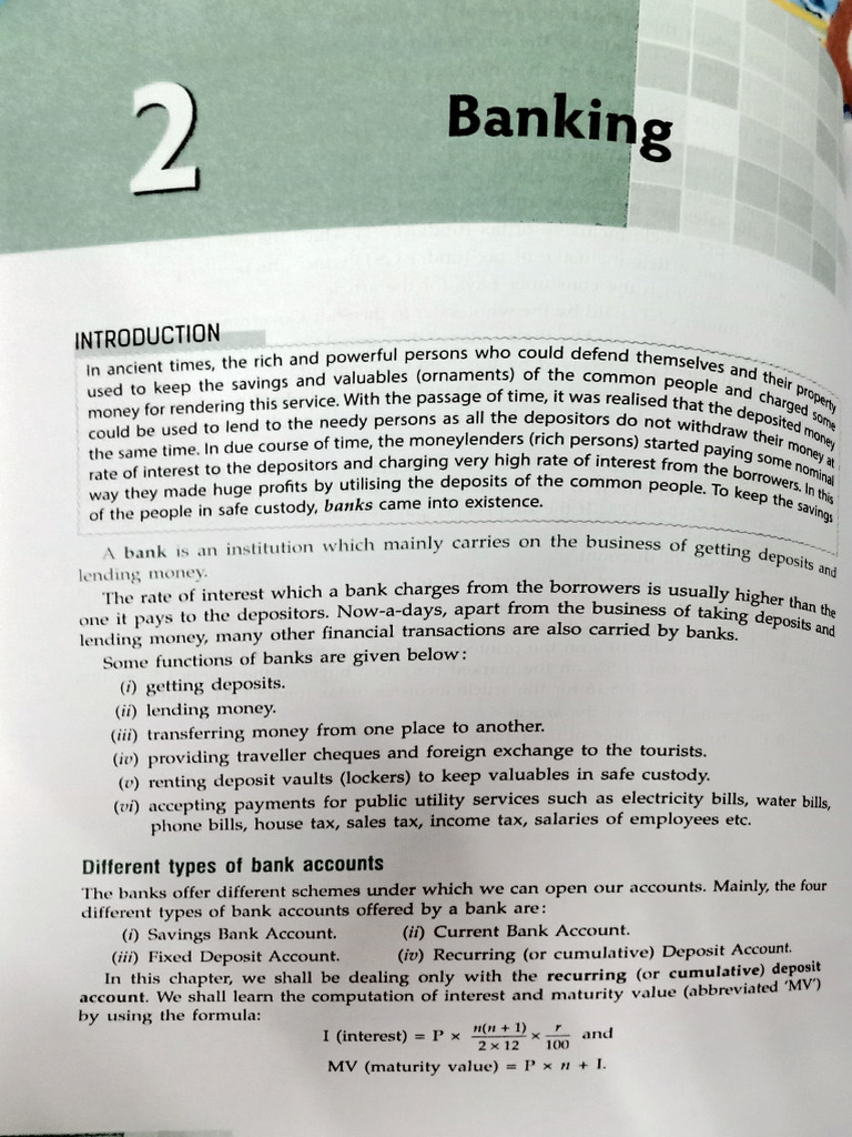 Banking Formulas for Class 10 ICSE | PDF | Banks | Interest