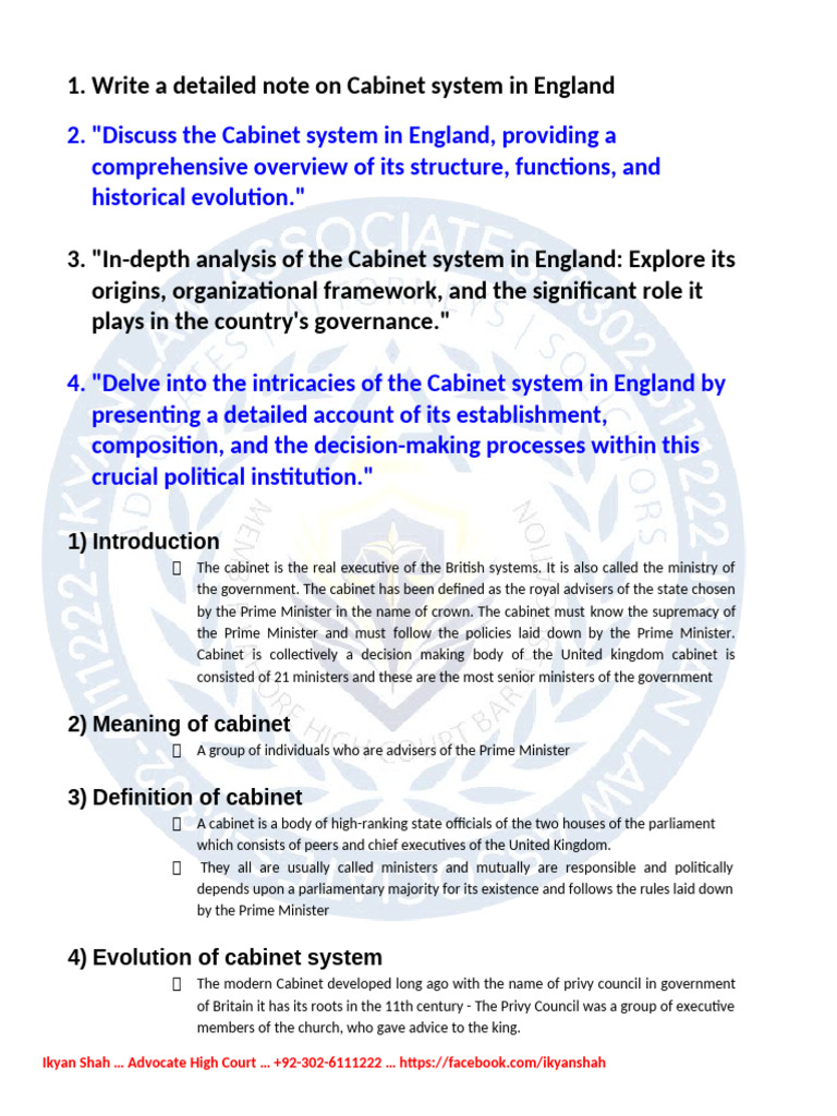 Cabinet System | PDF | Cabinet (Government) | Prime Minister