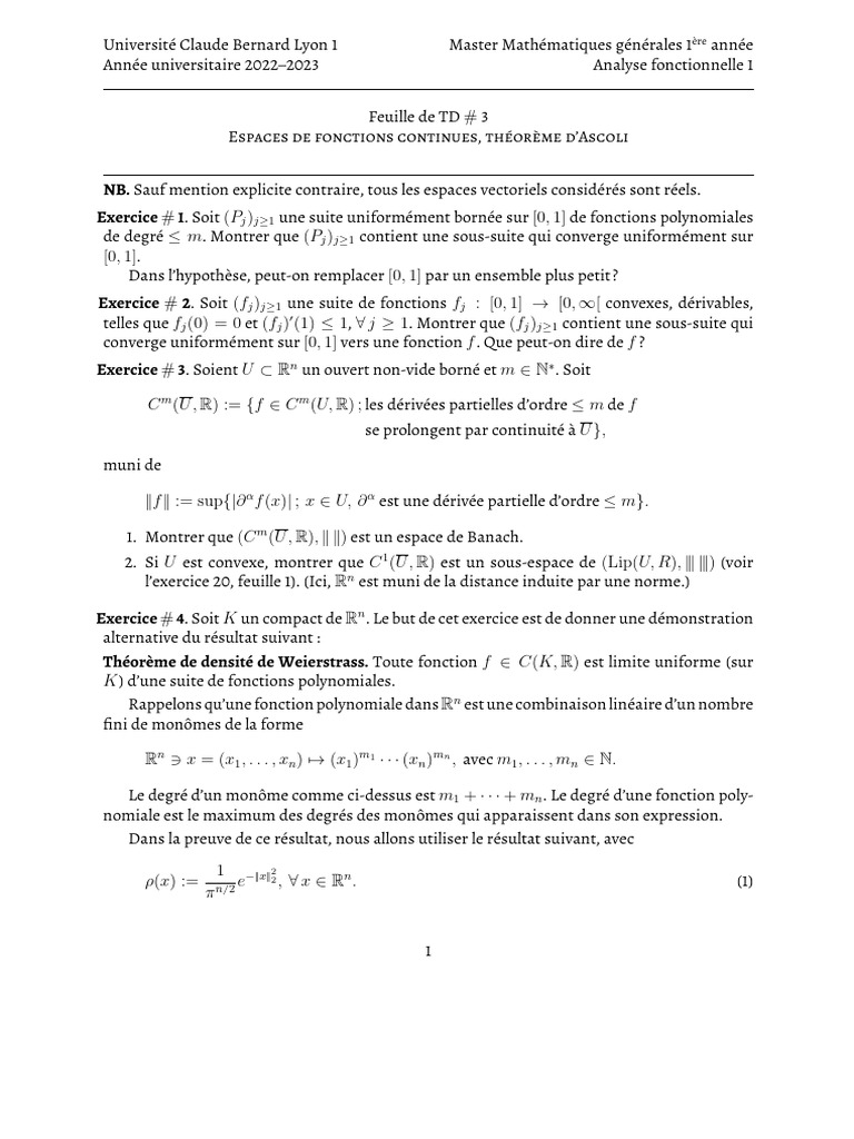 Analyse fonctionnelle : TD 3 Lyon 1 | PDF | Analyse mathématique ...