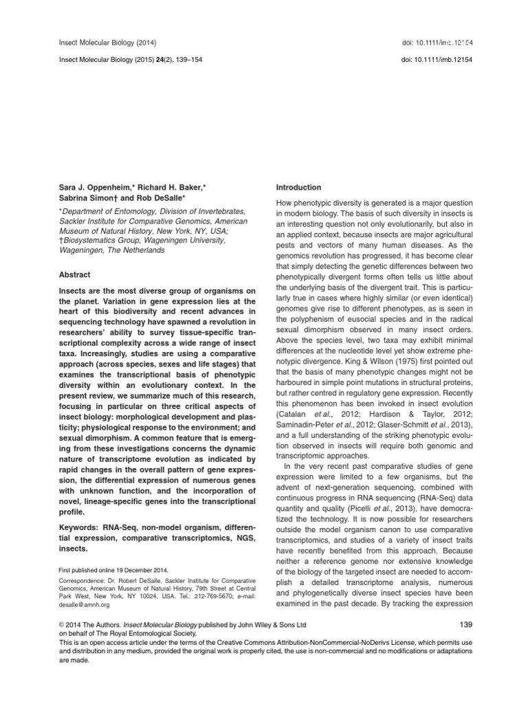 Insect Transcriptomics Insights | PDF | Complementary Dna | Dna Sequencing