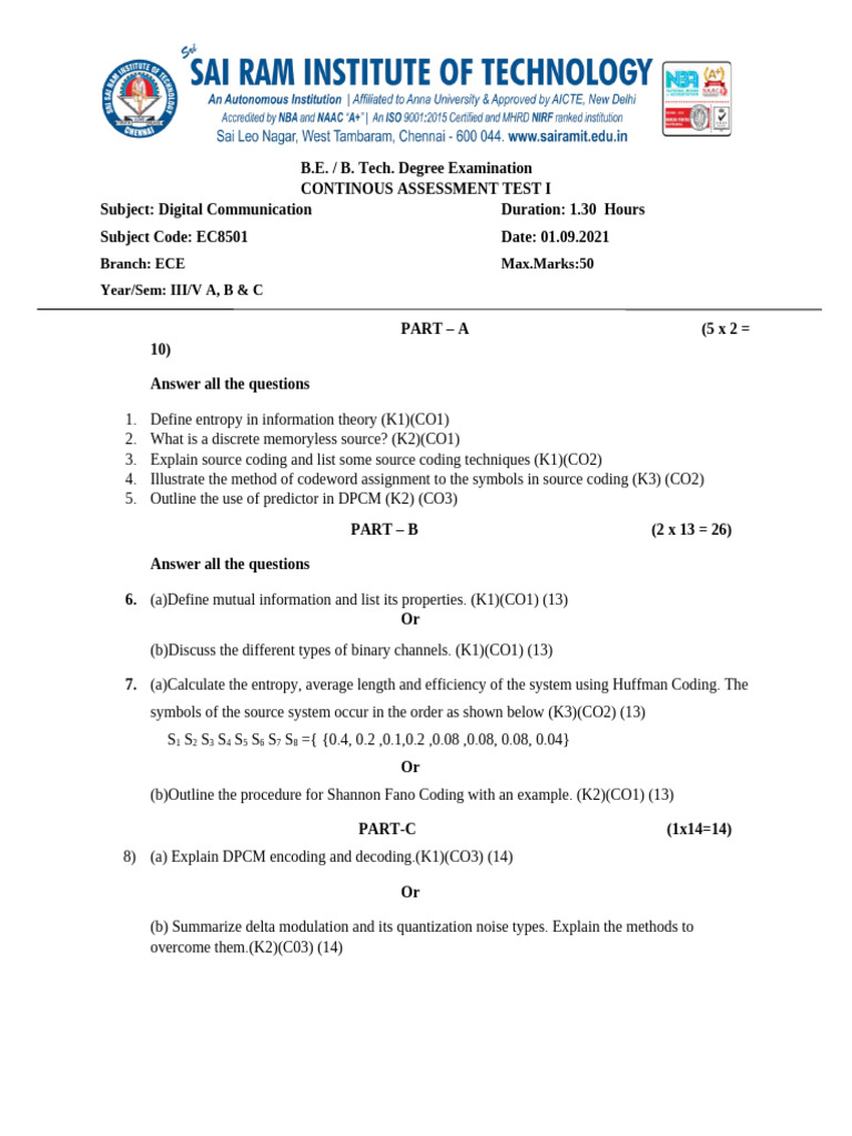 Digital Communication Exam Guide | PDF | Encodings | Computer Science