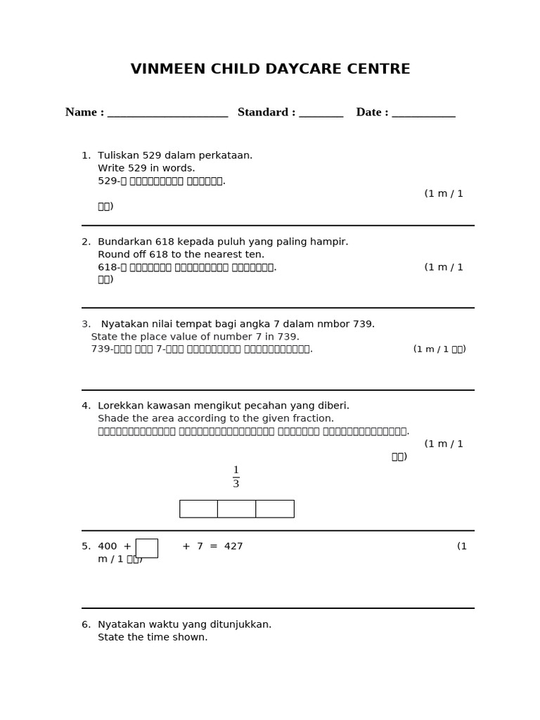 Maths Std 1 3 Akhir Tahun K1 Pdf