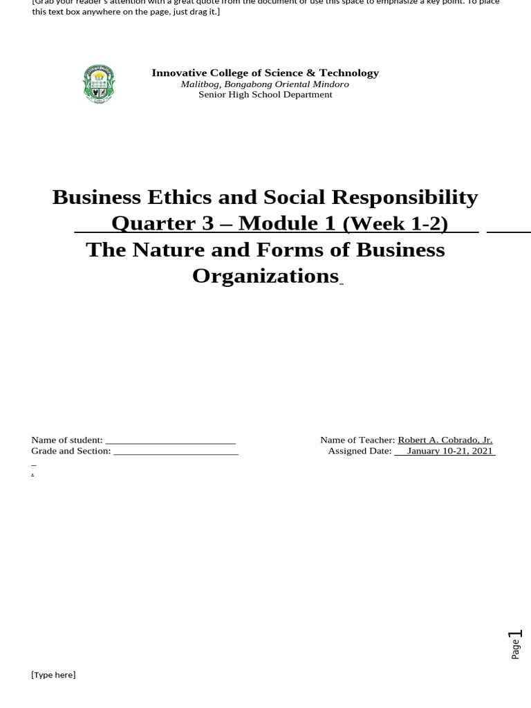 Q2 Business Ethics M1 Pdf Partnership Corporations